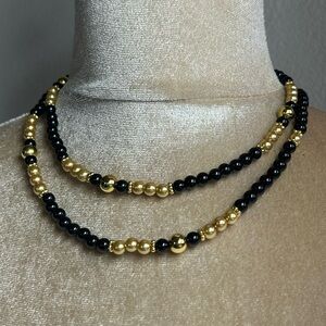 Faux pearl Gold black tone Beaded long Necklace